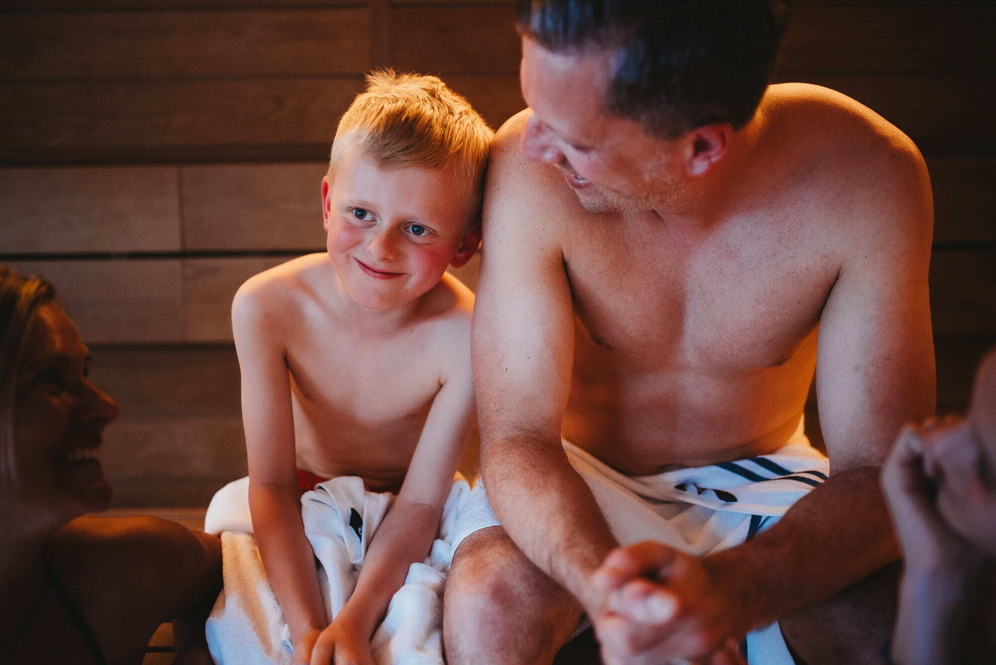 Father and son in a Soft Sauna