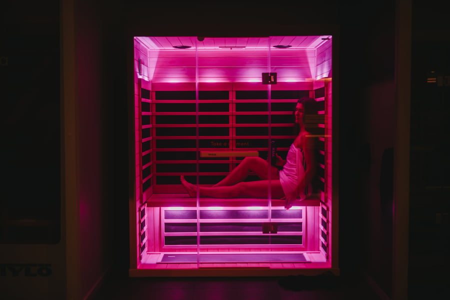 Woman in an infrared sauna